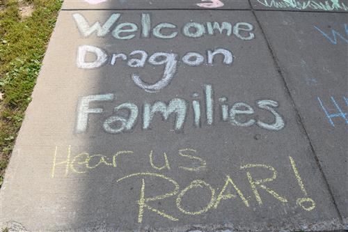 Sidewalk chalk welcome message 